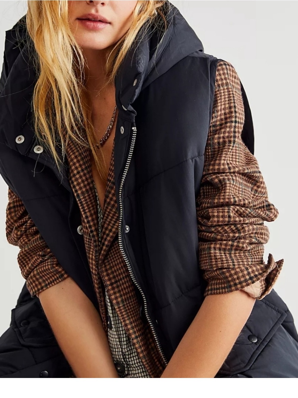 Free People Dreamers Puffa Vest Black Hooded Oversized Puffer Size M